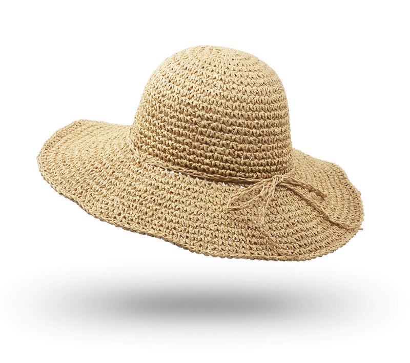 UltraKey Straw Hat, Handmade Beach Wide Brim Cap Foldable Outdoor Sun Hat Beach Headwear for Adult Man Women Beige - Image 1